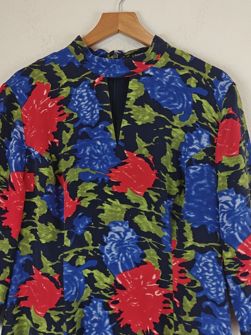 J. Peterman Silk Midi Dress Bold Floral Keyhole Neck 3/4 Sleeve Sz 16 Statement - Picture 5 of 15